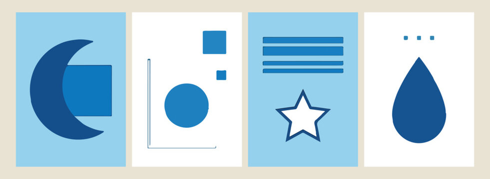 Blue Geometric Shapes, Minimalist Star Poster, Modern Abstract Illustration, Geometric Blue Wall Art, Contemporary Shape Graphics, Simple Minimalist Print, Blue Design Art.