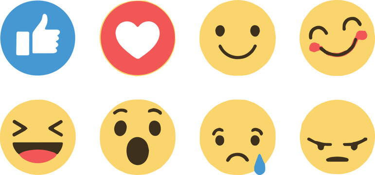 emoji emoticon set like heart smile laugh surprise sad angry reaction