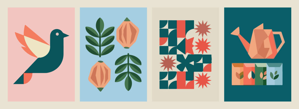 Autumn Leaves and Patterns, Abstract Nature Poster, Minimalist Fall Illustration, Modern Geometric Foliage, Orange Green Wall Art, Autumn Vibe Graphics, Creative Leaf Print.