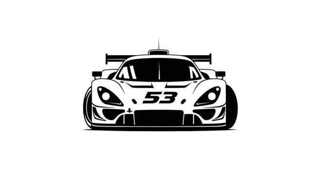 Front View of a Sleek White Racing Car with Number 53.