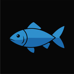 Fototapeta premium Flat Blue Fish Vector Icon Isolated On Black Background