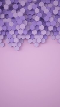 Vertical video animation of purple color hexagons - abstract background - wallpaper - seamless loop.