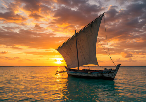 Traditional dhow at sunset