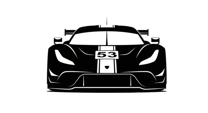 Front View Silhouette of a Racing Car with Number 53.