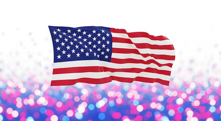 Fototapeta premium American flag waving with patriotic bokeh light background for national celebrations
