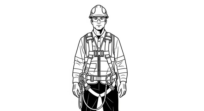 Full Body Safety Harness and Hard Hat Illustration.