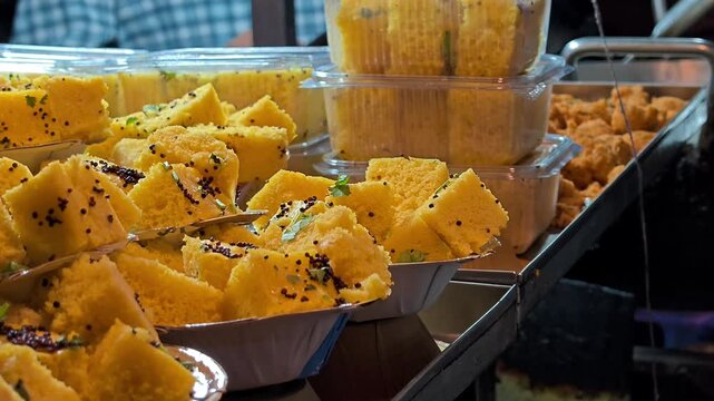 Gujarati snack dhokla with mustard seeds