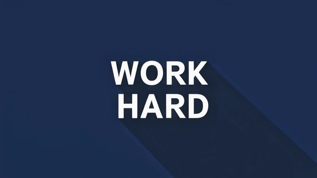Inspiring Typography 'Work Hard' Motivational Quote with a Long Shadow Effect on a Deep Blue Background