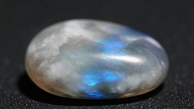 Glimmering Moonstone Surface Shimmering with Blue-White Adularescence