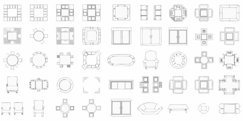 Obraz premium Collection of furniture top down blueprints in a minimalist style