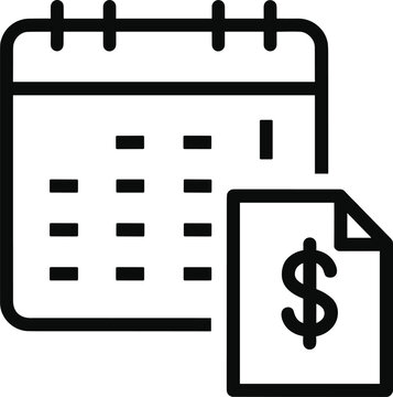 Financial payment calendar icon, monthly budget schedule, tax deadline symbol, money planning vector illustration, invoice due date, fiscal year reminder sign, business plan