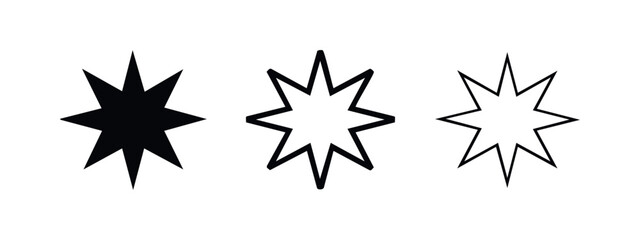 Obraz premium Eight Pointed Star Sparkle Icon Set in Three Different Line Weights