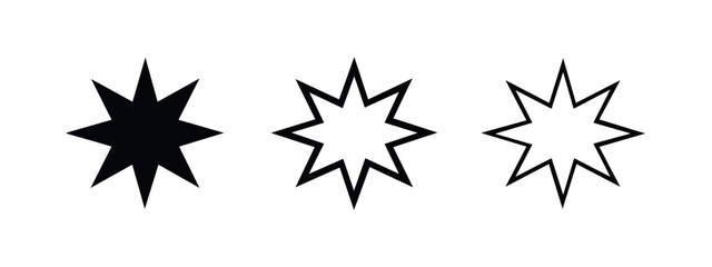 Obraz premium Decorative Eight Pointed Star Sparkle Icon Set in Solid and Outline Versions