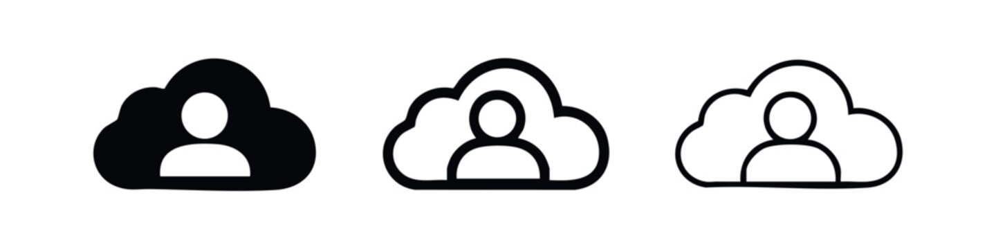 Cloud user icon set in various styles, symbolizing user data, cloud storage, or cloud computing services