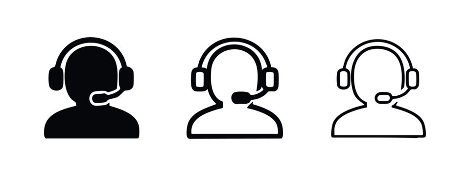Customer service agent icon set with headset, symbolizing call center support or online assistance