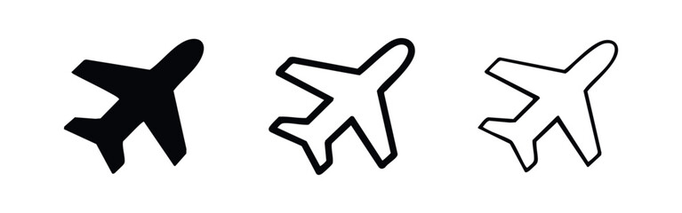 Fototapeta premium Geometric Airplane Icon Set - Aviation and Travel Symbol Collection with Clean Lines