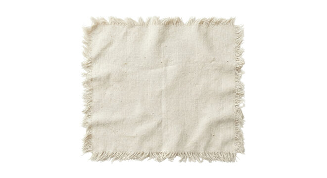 Square raw linen fabric swatch with rustic fringed edges