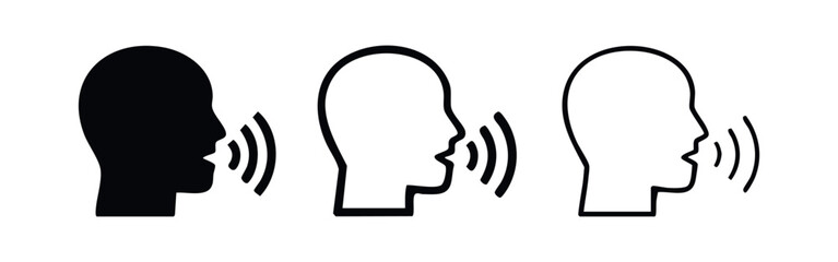 Speech Bubble Human Profile Icon Set, Voice Activated Talking Head Vector, Digital Communication Avatar Icons © liubomir118809