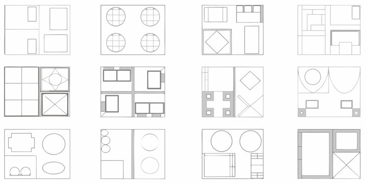 Geometric patterns of squares circles and rectangles in a grid layout