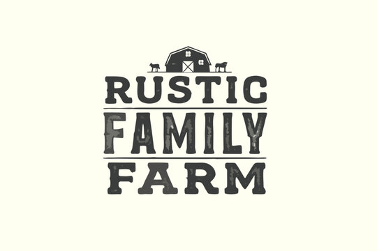 Rustic family farm logo with barn illustration and animals