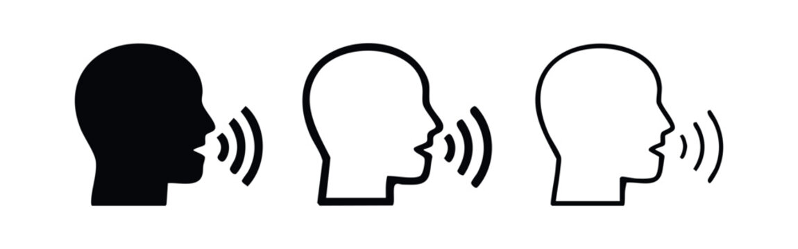 Speech Bubble Human Profile Icon Set, Voice Activated Talking Head Vector, Digital Communication Avatar Icons