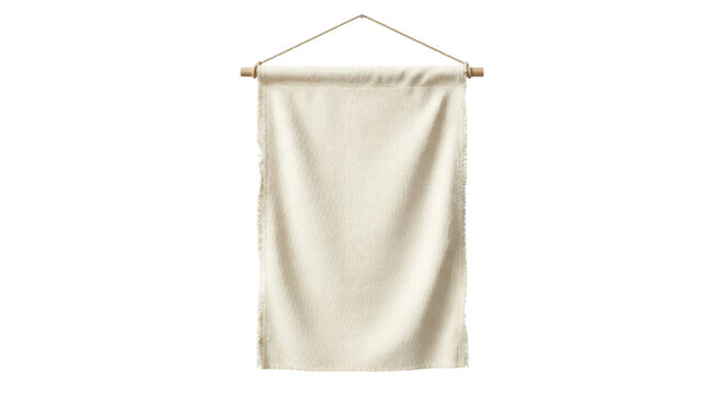 Blank canvas hanging pennant banner on wooden stick