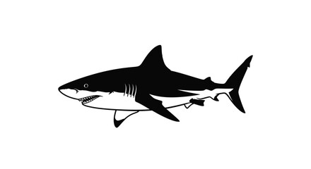 Obraz premium A stylized black and white great white shark vector illustration graphic design, capturing the powerful predatory nature of this magnificent ocean creature.