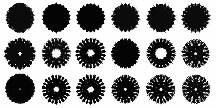 Collection of abstract circular black brushstroke designs on white background