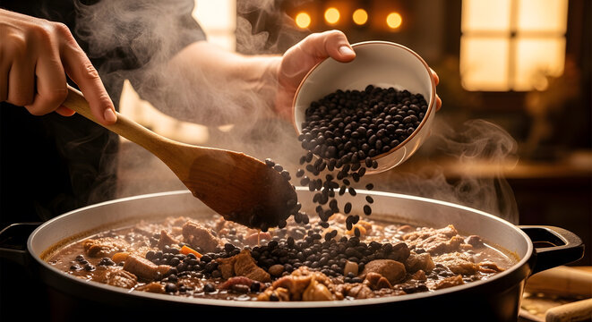 Adding organic legumes to a slow cooked savory beef and vegetable soup