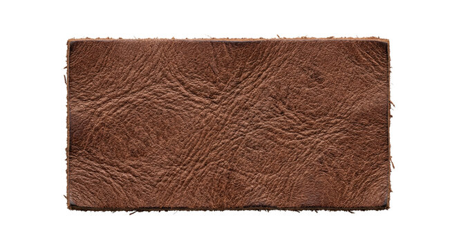 Rectangular brown genuine leather patch with raw rough edges