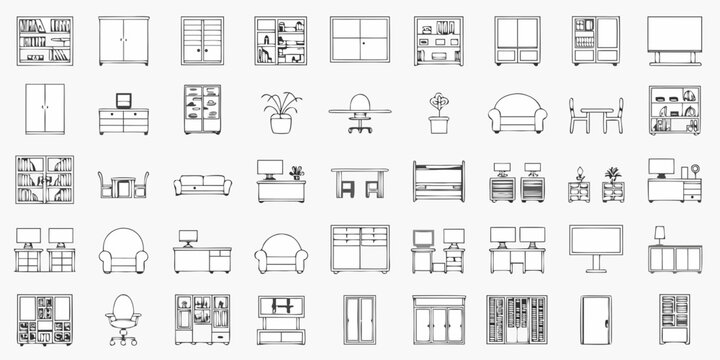 Collection of hand drawn furniture outlines on a white background