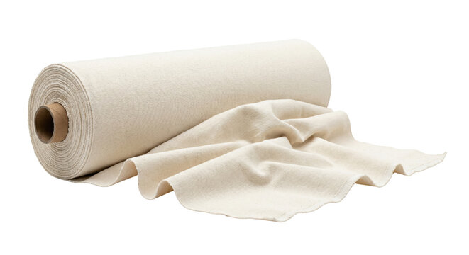 Partially unrolled bolt of natural raw canvas fabric