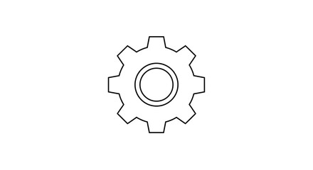 Obraz premium Simple black outline gear with eight teeth and a central circular hole on a plain white background symbol