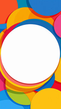 Vertical colorful abstract circle background with copy space, modern mobile banner design、カラフルな円形デザインの縦型抽象背景 コピースペース付き スマホ広告向けバナー素材