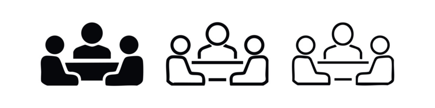 Set of three meeting icons showing people around a table.