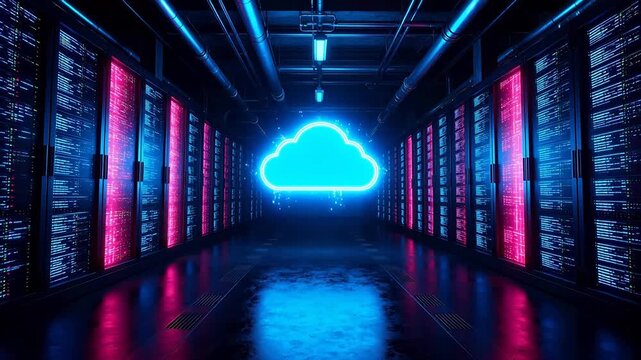 Advanced server room with cloud symbol for Digital Transformation and Cyber Infrastructure