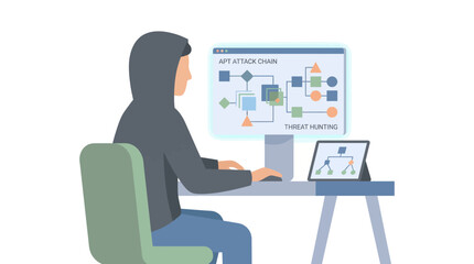 Obraz premium A young programmer working on software development at a desk. EPS Editable. Vector Illustrations.