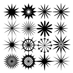 Obraz premium Black starburst collection arranged in rows on white background in studio lighting