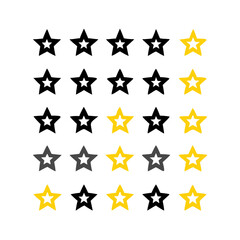 Fototapeta premium Collection of twenty yellow and black star icons on white background
