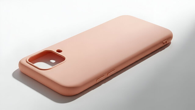 Pink silicone phone case with camera cutout on white background