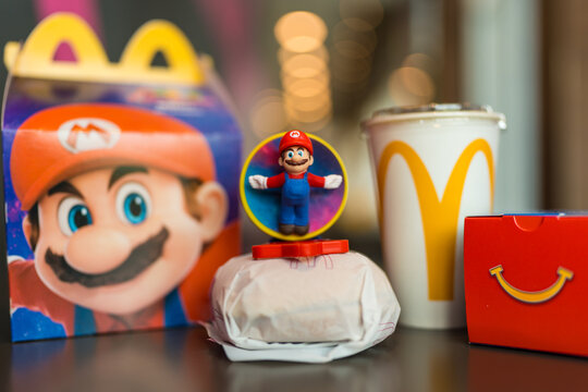 Bangkok, Thailand - April 7, 2026 : A toy of Mario, which can also function as rotating figures. Happy Meal x The Super Mario Galaxy Movie