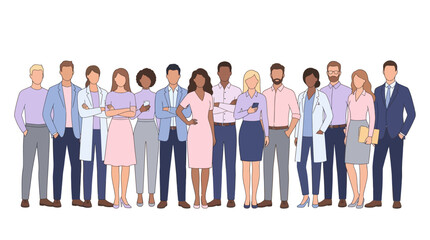 Fototapeta premium Diverse group of professionals standing together in business attire, representing teamwork, collaboration, and workplace diversity
