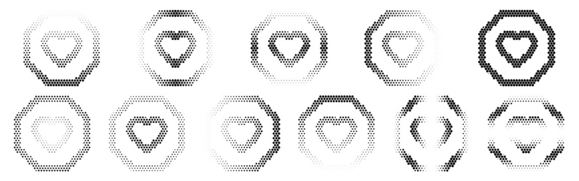 Collection of various heart shaped icons in different styles and designs