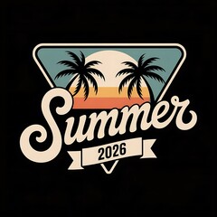 Obraz premium Vibrant summer logo featuring palm trees and a sunset for the year 2026