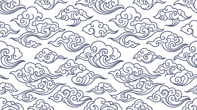 Intricate repeating cloud pattern design for textiles and graphics.