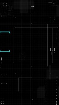 Vertical video 4K UHD futuristic HUD overlay animation with minimal interface elements, dots, and geometric frames. Clean sci-fi UI for live streaming