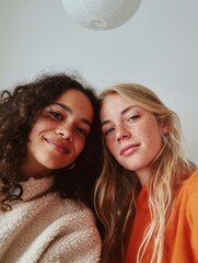 Fototapeta premium Two Girls Sharing a Moment, Smiling at the Camera