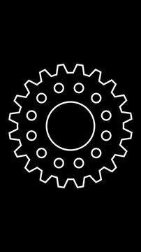Minimal gear wheel rotation animation on black background. Clean mechanical concept for industry, engineering, automation