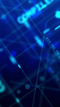 Vertical video Abstract AI and big data interface with digital lines, system elements and data processing visualization, futuristic technology and information network concept
