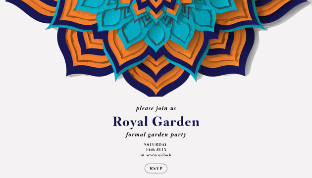 Ornate bohemian style invitation card with layered paper art mandala design for cultural festivals, weddings, and creative celebrations.eps